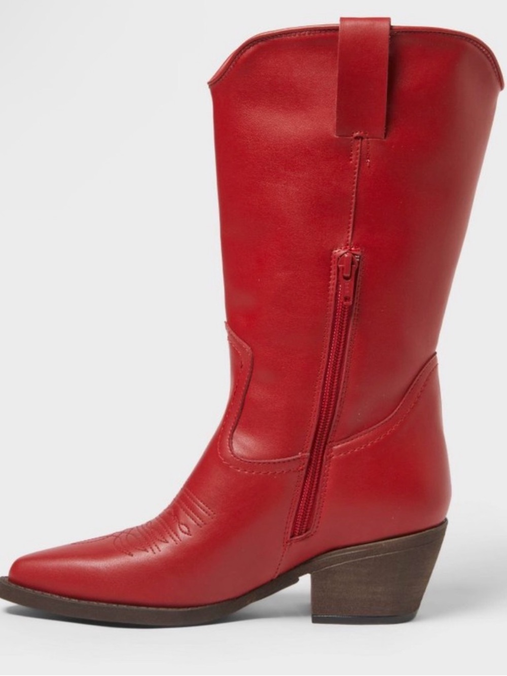 Red Women's Western Mid-Calf Leather Boot - Picture 3 of 4